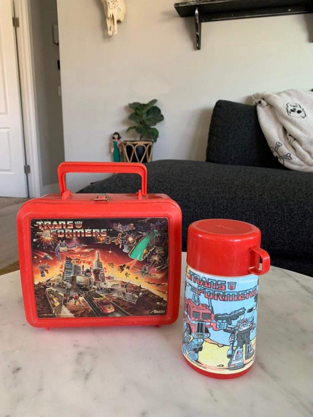 Vintage 1986 "Transformers" Red Plastic Lunch Box with Thermos